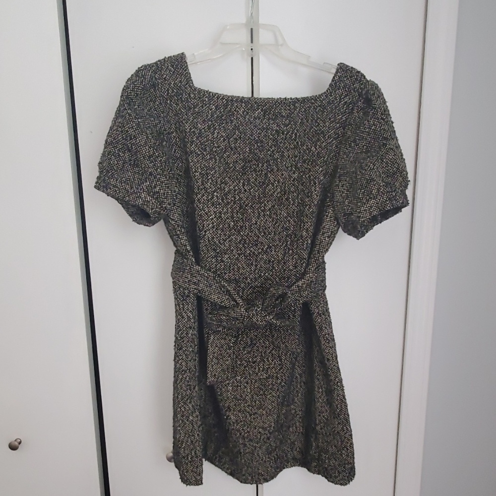 Jennifer Lopez Tweed Button-back Belted Mini Dress